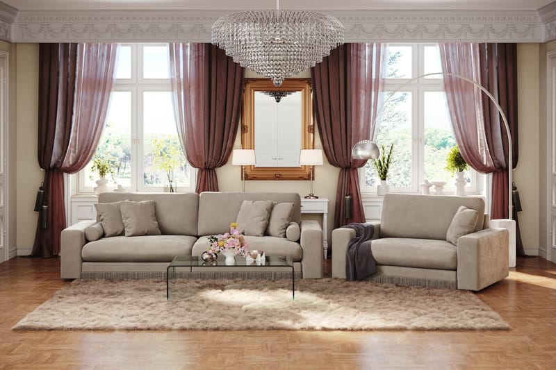 Arken Lyx 4-sits Djup Sammetssoffa - Beige - Möbler - Soffa - Sammetssoffa