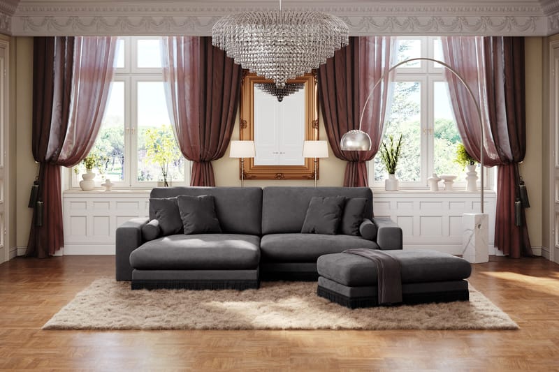 Arken Lyx 4-sits Vändbar L-formad Djup Divansoffa i Sammet - Mörkgrå - Möbler - Soffa - Divansoffor & schäslongsoffa