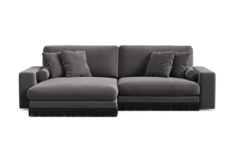 Arken Lyx 4-sits Vändbar L-formad Djup Divansoffa i Sammet, Mörkgrå