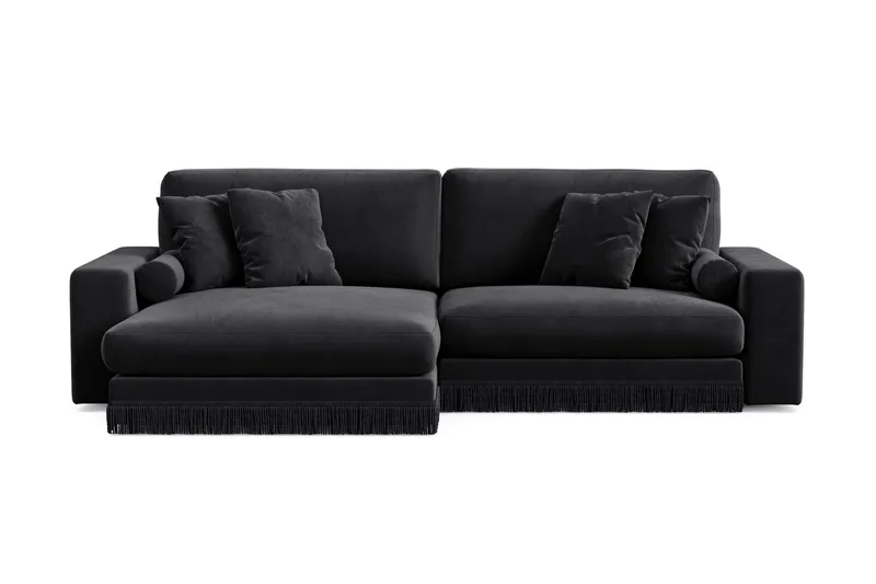 Arken Lyx 4-sits Vändbar L-formad Djup Divansoffa i Sammet, Svart
