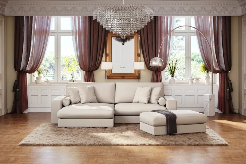 Arken Lyx 4-sits Vändbar L-formad Djup Divansoffa i Tyg - Ljusbeige - Möbler - Soffa - Divansoffor & schäslongsoffa