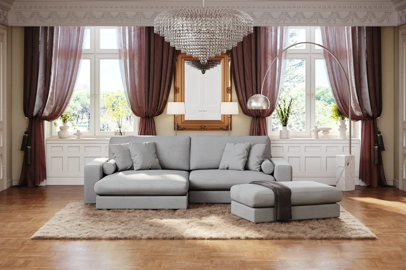 Arken Lyx 4-sits Vändbar L-formad Djup Divansoffa i Tyg - Ljusgrå - Möbler - Soffa - Divansoffor & schäslongsoffa