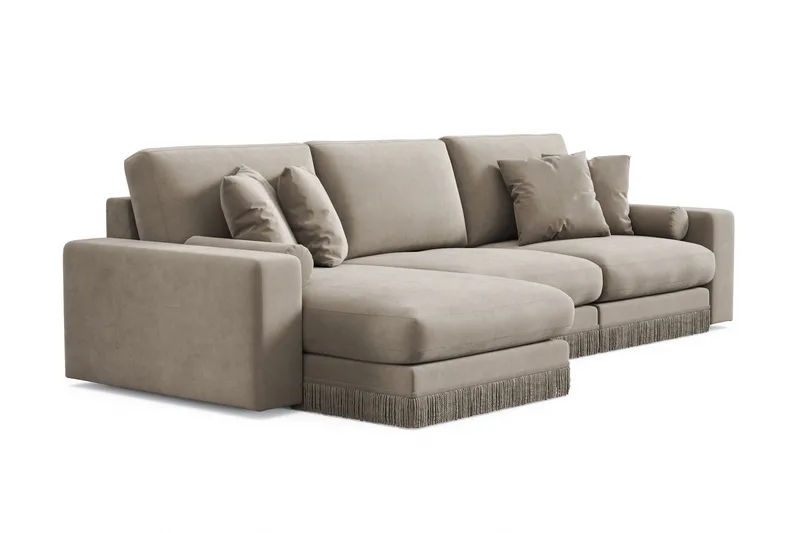 Arken Lyx 5-sits Vändbar L-formad Djup Divansoffa i Sammet - Beige - Möbler - Soffa - Divansoffor & schäslongsoffa