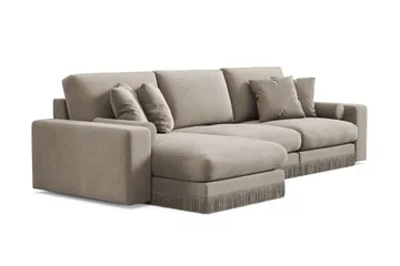 Arken Lyx 5-sits Vändbar L-formad Djup Divansoffa i Sammet - Beige - Möbler - Soffa - Divansoffor & schäslongsoffa