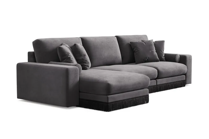 Arken Lyx 5-sits Vändbar L-formad Djup Divansoffa i Sammet - Mörkgrå - Möbler - Soffa - Divansoffor & schäslongsoffa