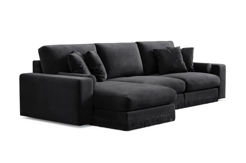 Arken Lyx 5-sits Vändbar L-formad Djup Divansoffa i Sammet - Svart - Möbler - Soffa - Divansoffor & schäslongsoffa