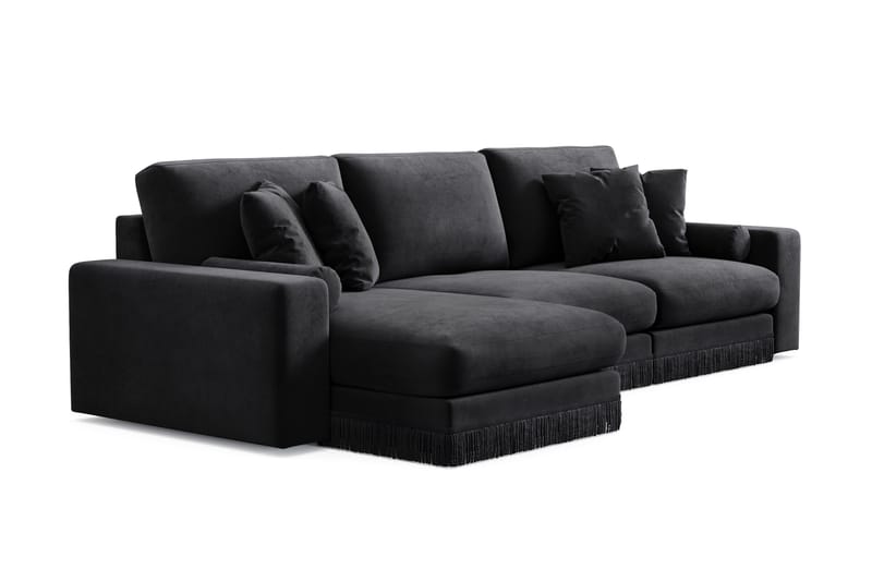 Arken Lyx 5-sits Vändbar L-formad Djup Divansoffa i Sammet - Svart - Möbler - Soffa - Divansoffor & schäslongsoffa