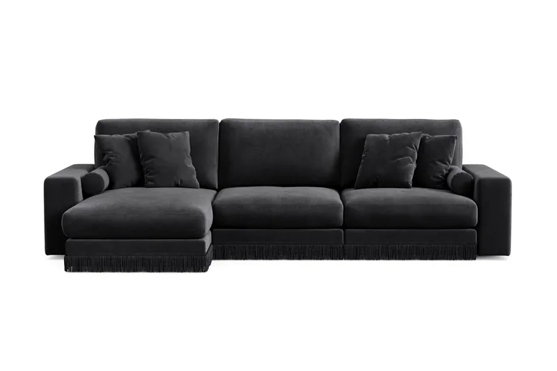 Arken Lyx 5-sits Vändbar L-formad Djup Divansoffa i Sammet, Svart