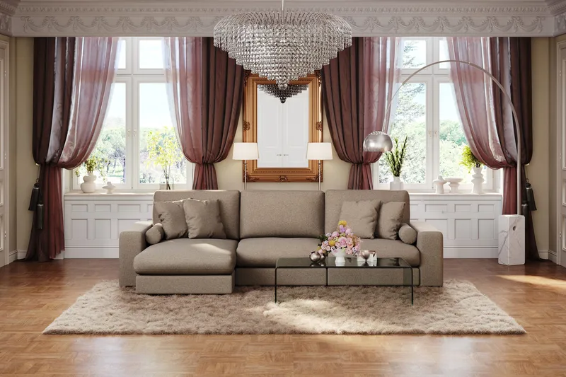 Arken Lyx 5-sits Vändbar L-formad Djup Divansoffa i Tyg - Brun - Möbler - Soffa - Divansoffor & schäslongsoffa