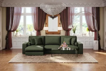 Arken Lyx 5-sits Vändbar L-formad Djup Divansoffa i Tyg - Grön - Möbler - Soffa - Divansoffor & schäslongsoffa