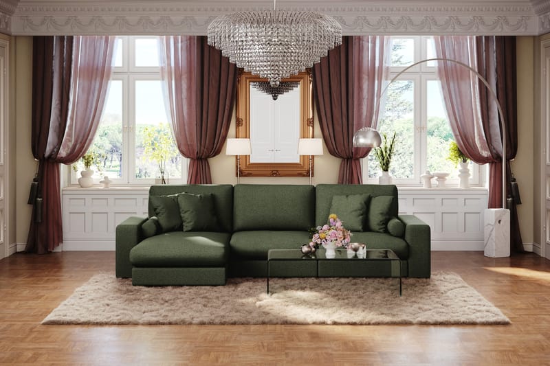 Arken Lyx 5-sits Vändbar L-formad Djup Divansoffa i Tyg - Grön - Möbler - Soffa - Divansoffor & schäslongsoffa