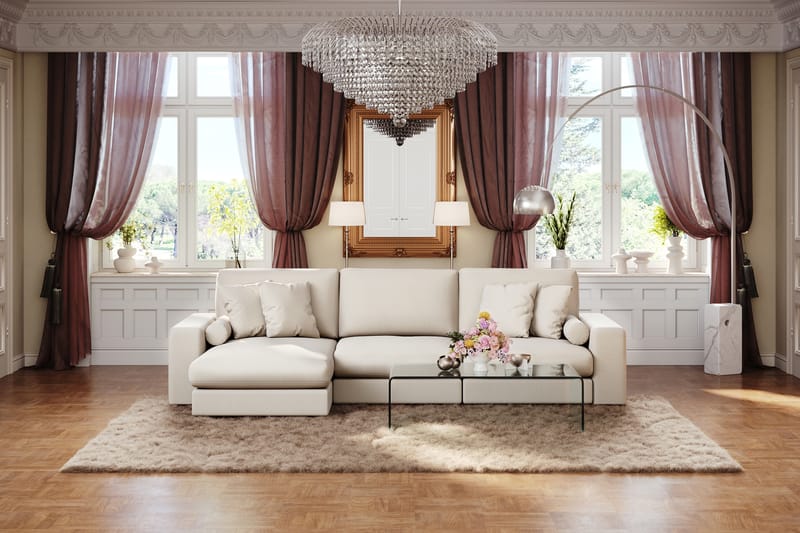 Arken Lyx 5-sits Vändbar L-formad Djup Divansoffa i Tyg - Ljusbeige - Möbler - Soffa - Divansoffor & schäslongsoffa