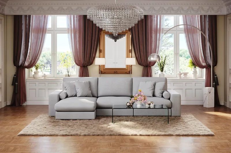 Arken Lyx 5-sits Vändbar L-formad Djup Divansoffa i Tyg - Ljusgrå - Möbler - Soffa - Divansoffor & schäslongsoffa