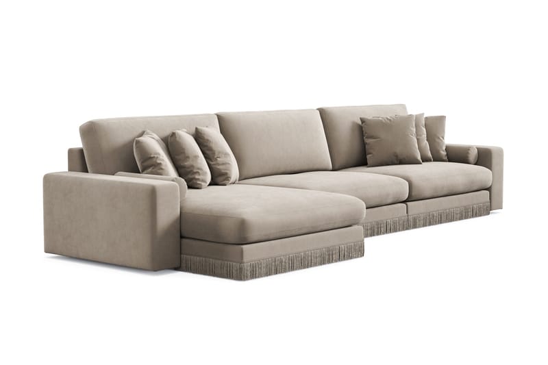 Arken Lyx 6-sits Vändbar L-formad Djup Divansoffa i Sammet - Beige - Möbler - Soffa - Divansoffor & schäslongsoffa