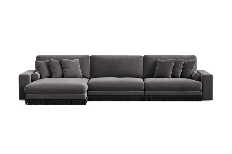 Arken Lyx 6-sits Vändbar L-formad Djup Divansoffa i Sammet - Mörkgrå - Möbler - Soffa - Divansoffor & schäslongsoffa