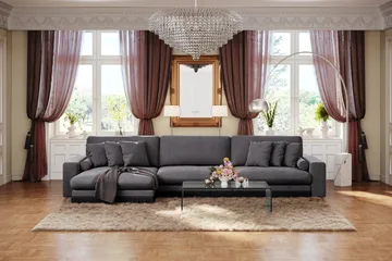 Arken Lyx 6-sits Vändbar L-formad Djup Divansoffa i Sammet - Mörkgrå - Möbler - Soffa - Divansoffor & schäslongsoffa