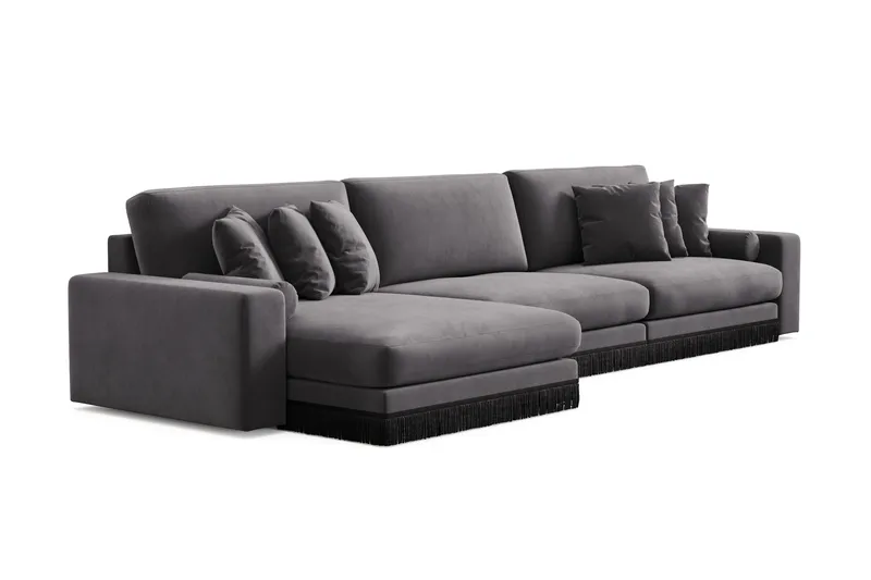 Arken Lyx 6-sits Vändbar L-formad Djup Divansoffa i Sammet - Mörkgrå - Möbler - Soffa - Divansoffor & schäslongsoffa