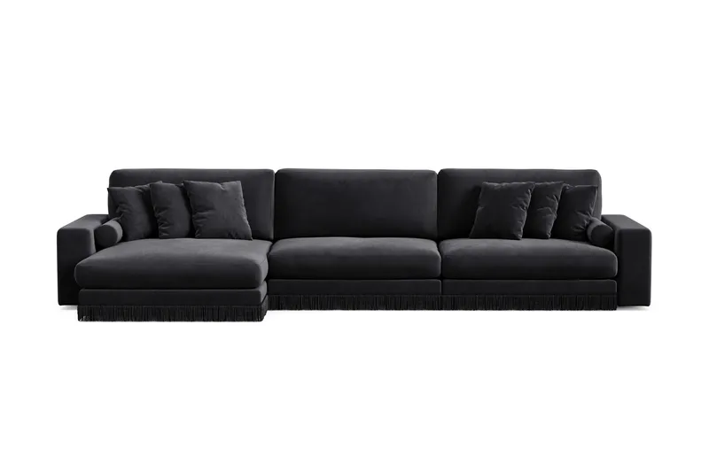 Arken Lyx 6-sits Vändbar L-formad Djup Divansoffa i Sammet, Svart