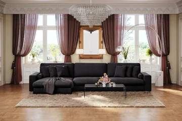 Arken Lyx 6-sits Vändbar L-formad Djup Divansoffa i Sammet - Svart - Möbler - Soffa - Divansoffor & schäslongsoffa