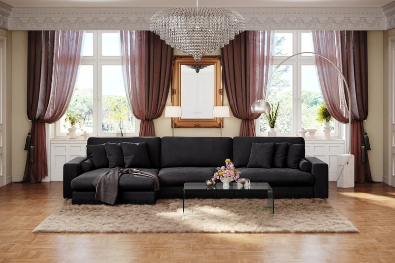 Arken Lyx 6-sits Vändbar L-formad Djup Divansoffa i Sammet - Svart - Möbler - Soffa - Divansoffor & schäslongsoffa