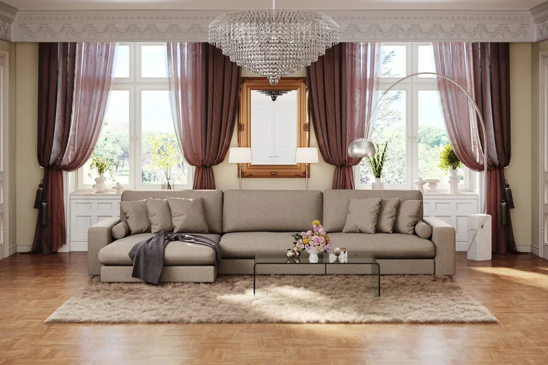 Arken Lyx 6-sits Vändbar L-formad Djup Divansoffa i Tyg - Brun - Möbler - Soffa - Divansoffor & schäslongsoffa