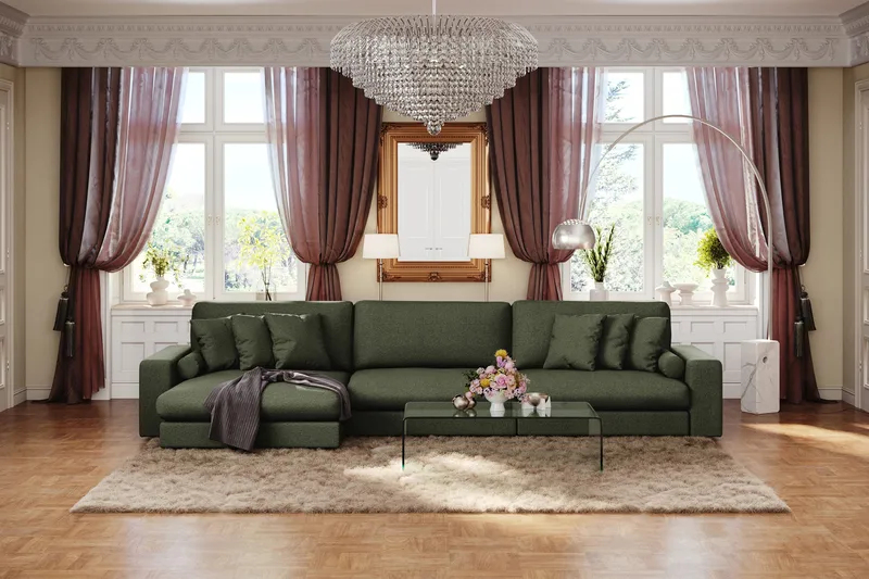 Arken Lyx 6-sits Vändbar L-formad Djup Divansoffa i Tyg - Grön - Möbler - Soffa - Divansoffor & schäslongsoffa