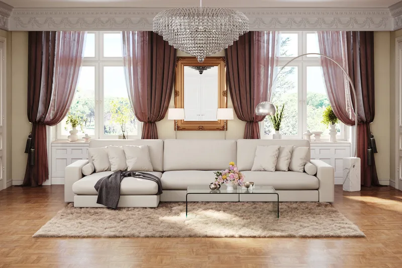 Arken Lyx 6-sits Vändbar L-formad Djup Divansoffa i Tyg - Ljusbeige - Möbler - Soffa - Divansoffor & schäslongsoffa