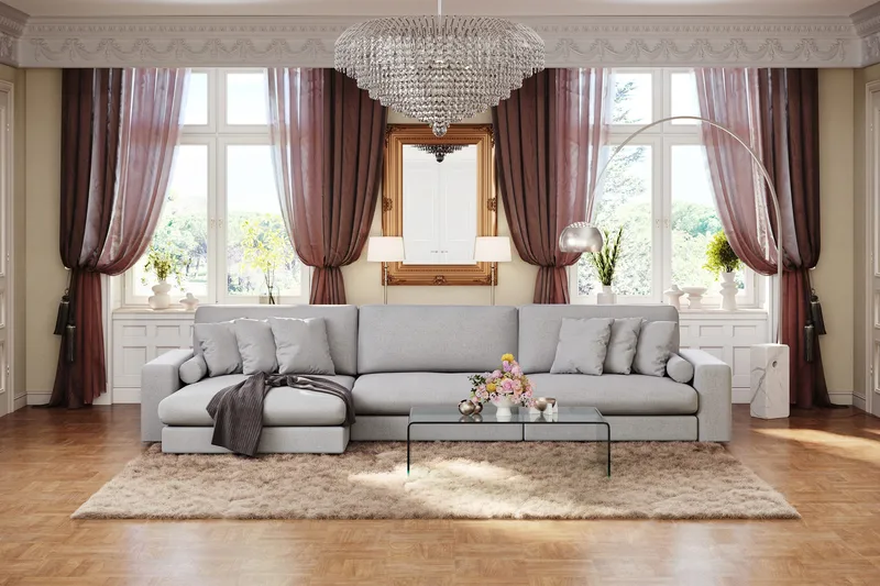 Arken Lyx 6-sits Vändbar L-formad Djup Divansoffa i Tyg - Ljusgrå - Möbler - Soffa - Divansoffor & schäslongsoffa