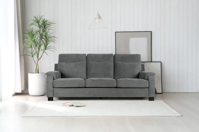 Atlas soffa 3-sits med hög rygg, Grå Chenille (Milton New 15)