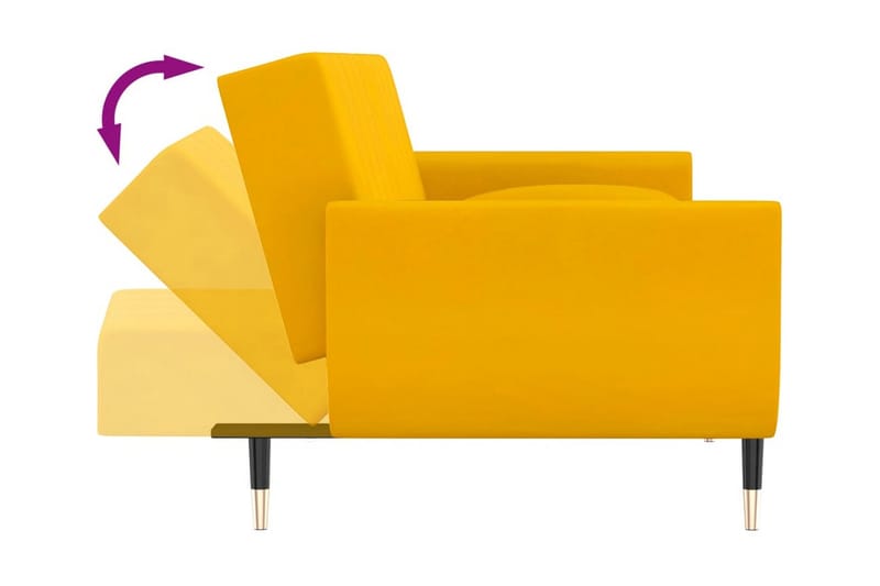 Bäddsoffa 2-sits med två kuddar gul sammet - Gul - Bäddsoffa