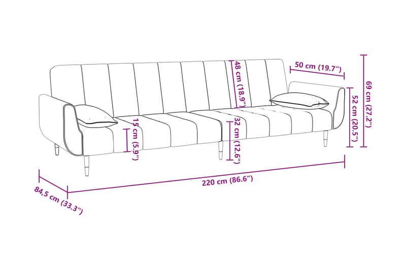 Bäddsoffa 2-sits med två kuddar gul sammet - Gul - Bäddsoffa