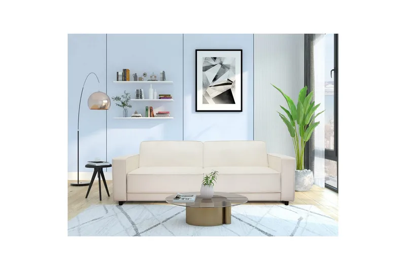 Bäddsoffa Allie Kräm, Sammet, 81x225x91 cm - Kräm, Sammet, 81x225x91 cm - Möbler - Soffa - Bäddsoffa