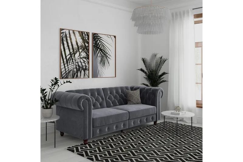 Bäddsoffa Felix 236x87x83 cm, Antracit, Sammet - 236x87x83 cm, Antracit, Sammet - Möbler - Soffa - Bäddsoffa