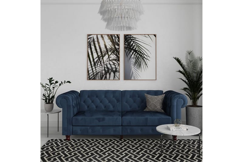 Bäddsoffa Felix 236x87x83 cm, Blå, Sammet - 236x87x83 cm, Blå, Sammet - Möbler - Soffa - Bäddsoffa