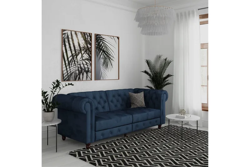 Bäddsoffa Felix 236x87x83 cm, Blå, Sammet - 236x87x83 cm, Blå, Sammet - Möbler - Soffa - Bäddsoffa