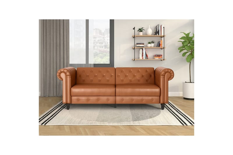 Bäddsoffa Felix 236x87x83 cm, Cognac, PU/trä/metall - 236x87x83 cm, Cognac, PU/trä/metall - Möbler - Soffa - Bäddsoffa