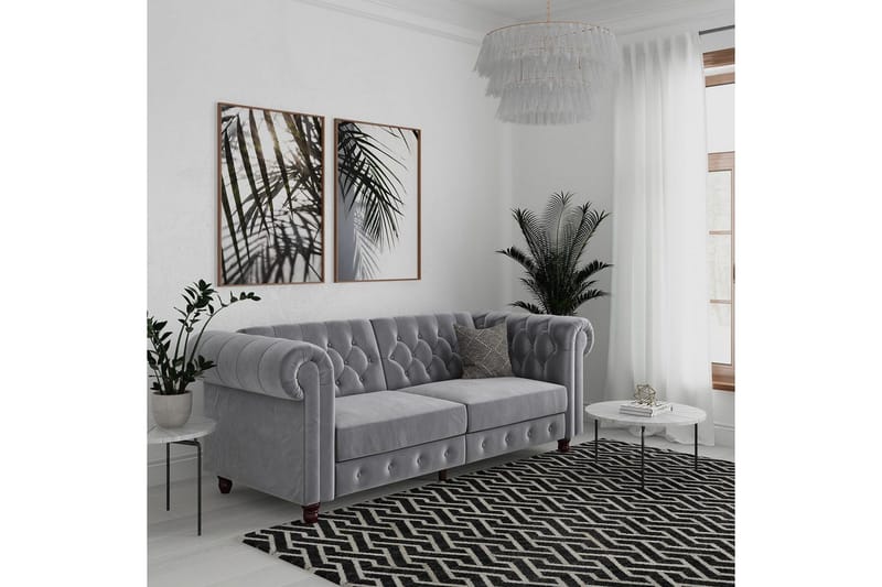 Bäddsoffa Felix 236x87x83 cm, Ljusgrå, Sammet - 236x87x83 cm, Ljusgrå, Sammet - Möbler - Soffa - Bäddsoffa