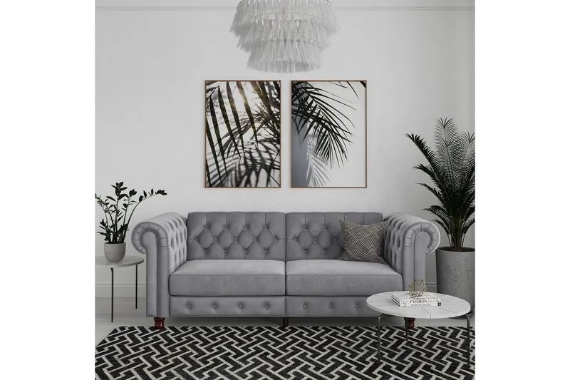 Bäddsoffa Felix 236x87x83 cm, Ljusgrå, Sammet - 236x87x83 cm, Ljusgrå, Sammet - Möbler - Soffa - Bäddsoffa