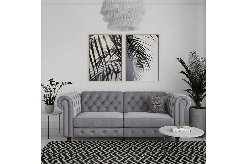 Bäddsoffa Felix 236x87x83 cm, Ljusgrå, Sammet - 236x87x83 cm, Ljusgrå, Sammet - Möbler - Soffa - Bäddsoffa