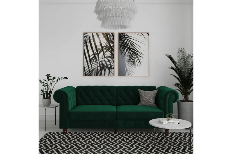 Bäddsoffa Felix 236x87x83 cm, Mörkgrön, Sammet - 236x87x83 cm, Mörkgrön, Sammet - Möbler - Soffa - Bäddsoffa