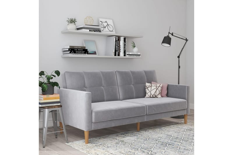 Bäddsoffa Lilly Ljusgrå, Sammet - Ljusgrå, Sammet - Möbler - Soffa - Bäddsoffa