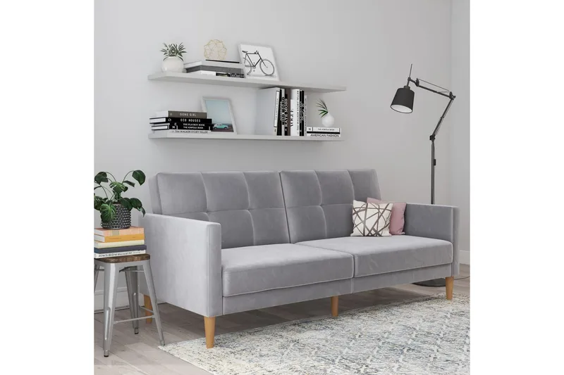 Bäddsoffa Lilly Ljusgrå, Sammet - Ljusgrå, Sammet - Möbler - Soffa - Bäddsoffa