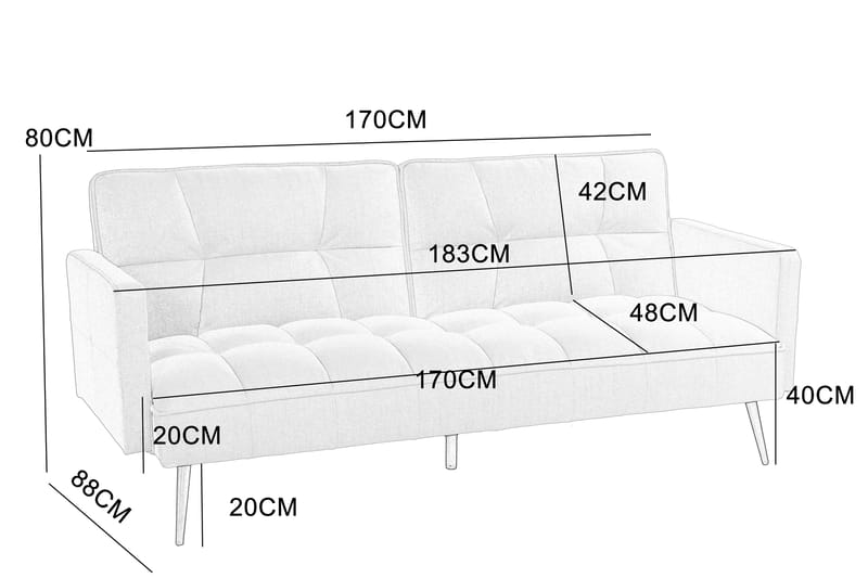 Bäddsoffa Trelleborg – Ljusgrå | 183 cm - Ljusgrå - Möbler - Soffa - Bäddsoffa