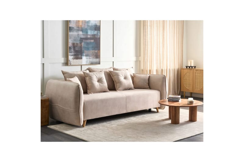 Bäddsoffa Vallanes Beige, ljust trä - Beige, ljust trä - Möbler - Soffa - Soffgrupp