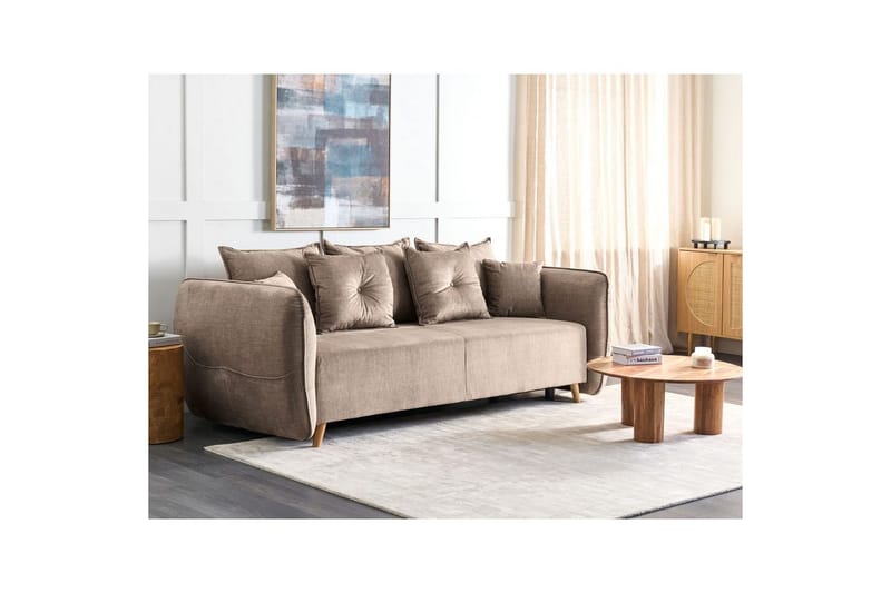 Bäddsoffa Vallanes Brunt, ljust trä - Brunt, ljust trä - Möbler - Soffa - Soffgrupp