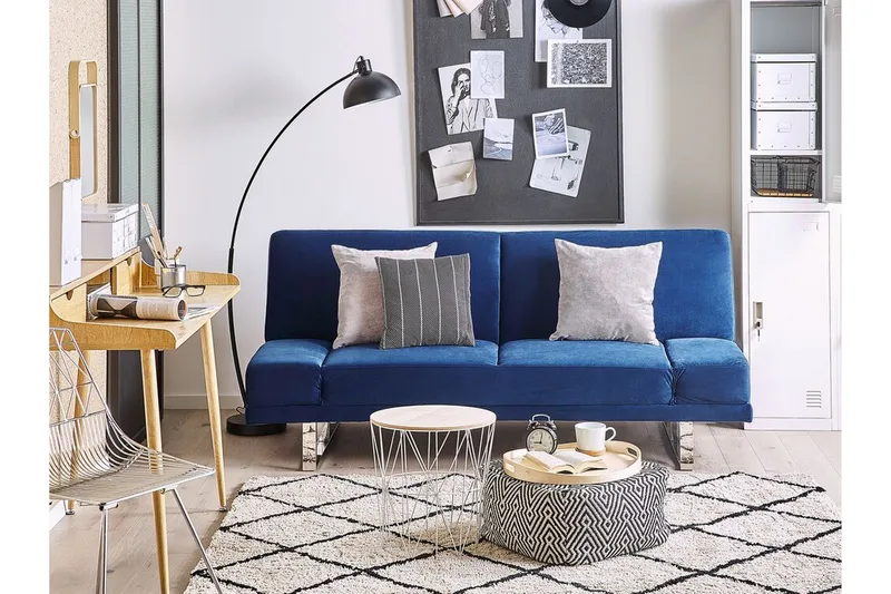 Selekk Fällbar 2-sits Bäddsoffa 105x192 cm i Sammet - Blå - Möbler - Soffa - Bäddsoffa - Bäddsoffa 2 sits