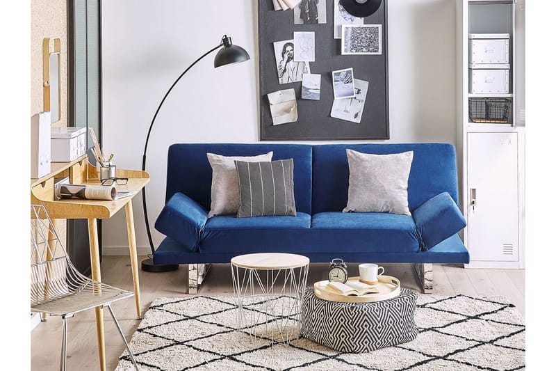 Selekk Fällbar 2-sits Bäddsoffa 105x192 cm i Sammet - Blå - Möbler - Soffa - Bäddsoffa - Bäddsoffa 2 sits
