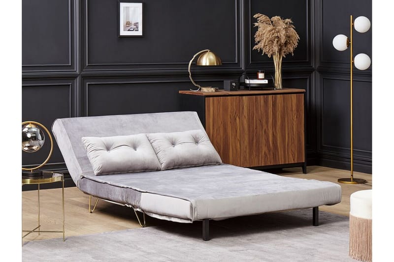 Soffa 2-sits sammet grå VESTFOLD - Grå - Möbler - Soffa - Bäddsoffa - Bäddsoffa 2 sits