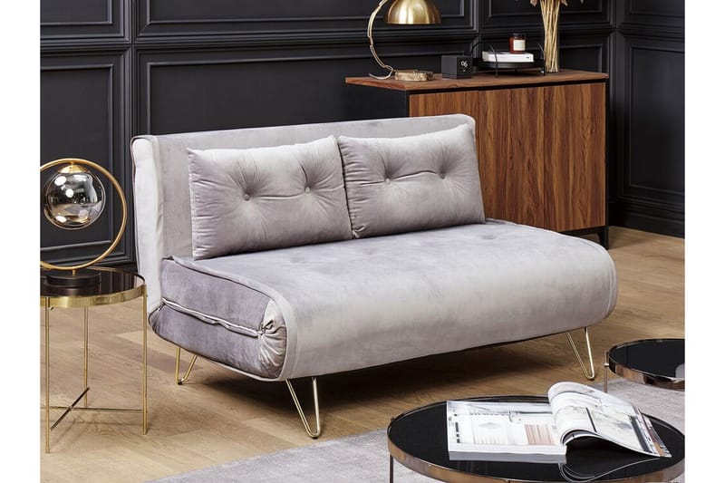Soffa 2-sits sammet grå VESTFOLD - Grå - Möbler - Soffa - Bäddsoffa - Bäddsoffa 2 sits