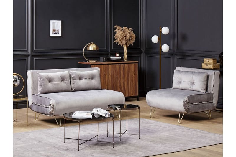 Soffa 2-sits sammet grå VESTFOLD - Grå - Möbler - Soffa - Bäddsoffa - Bäddsoffa 2 sits
